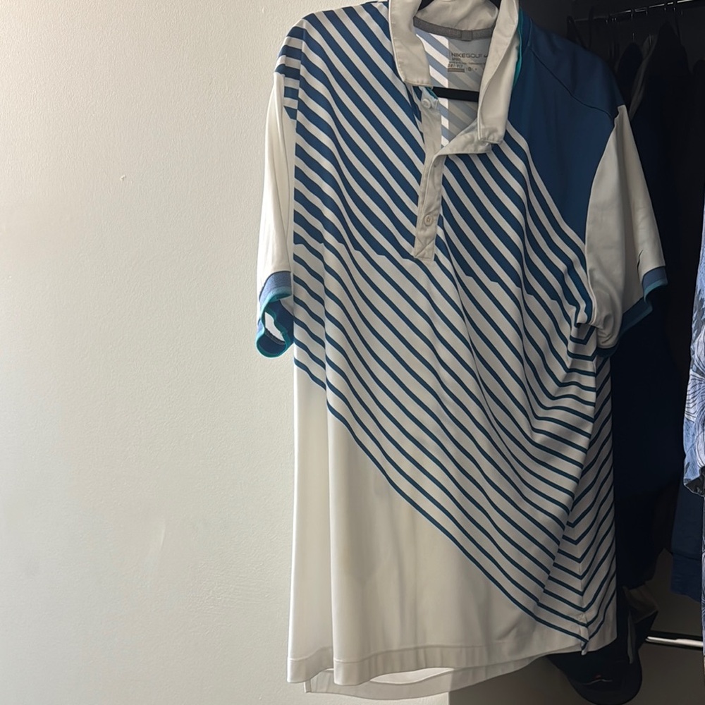 Nike Blue and White Striped Casual Button Down Shirt